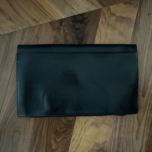 Vintage Large Black Leather Clutch, Unisex - Picture 2 of 2